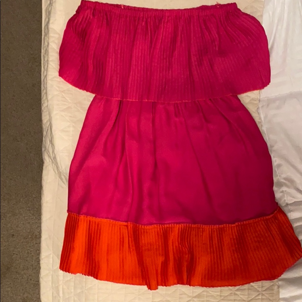 Max & Cleo strapless pink and orange dress